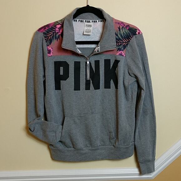 Pink Quarter Zip Hawaiian Floral Print Sweatshirt - Picture 2 of 7